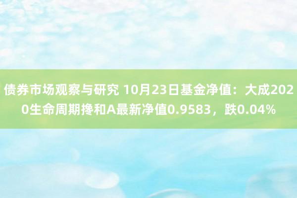 债券市场观察与研究 10月23日基金净值：大成2020生命周期搀和A最新净值0.9583，跌0.04%