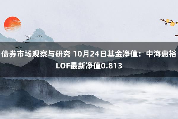 债券市场观察与研究 10月24日基金净值：中海惠裕LOF最新净值0.813