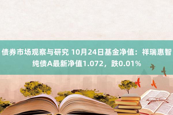 债券市场观察与研究 10月24日基金净值：祥瑞惠智纯债A最新净值1.072，跌0.01%