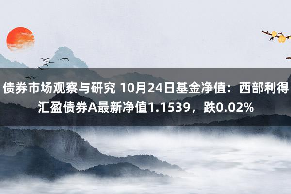 债券市场观察与研究 10月24日基金净值：西部利得汇盈债券A最新净值1.1539，跌0.02%