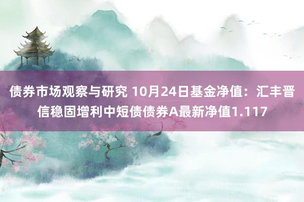 债券市场观察与研究 10月24日基金净值：汇丰晋信稳固增利中短债债券A最新净值1.117