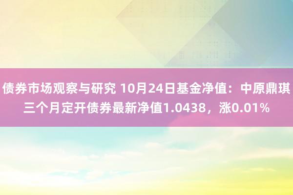 债券市场观察与研究 10月24日基金净值：中原鼎琪三个月定开债券最新净值1.0438，涨0.01%