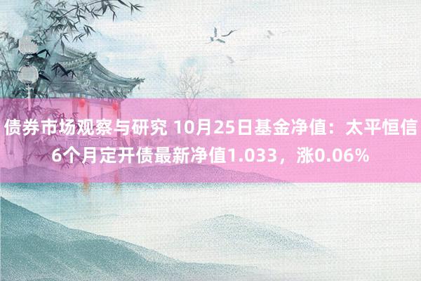 债券市场观察与研究 10月25日基金净值：太平恒信6个月定开债最新净值1.033，涨0.06%