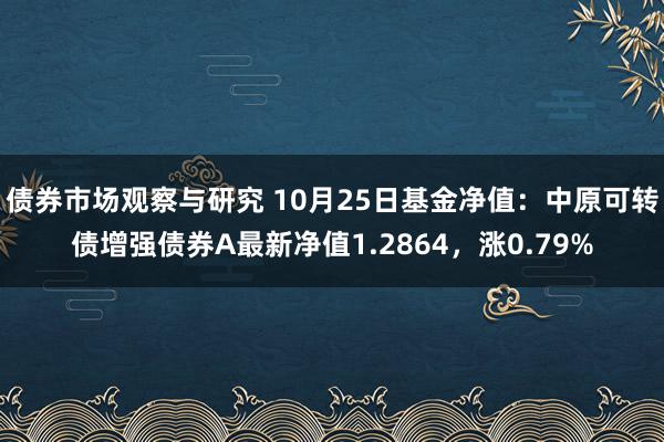 债券市场观察与研究 10月25日基金净值：中原可转债增强债券A最新净值1.2864，涨0.79%