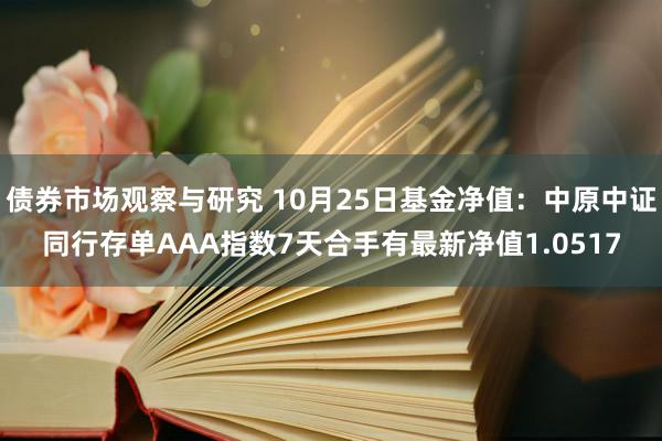 债券市场观察与研究 10月25日基金净值：中原中证同行存单AAA指数7天合手有最新净值1.0517