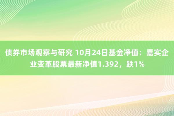 债券市场观察与研究 10月24日基金净值：嘉实企业变革股票最新净值1.392，跌1%