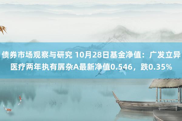 债券市场观察与研究 10月28日基金净值：广发立异医疗两年执有羼杂A最新净值0.546，跌0.35%