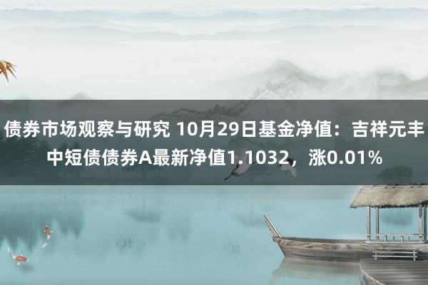 债券市场观察与研究 10月29日基金净值：吉祥元丰中短债债券A最新净值1.1032，涨0.01%