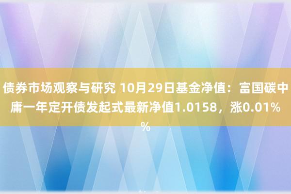 债券市场观察与研究 10月29日基金净值：富国碳中庸一年定开债发起式最新净值1.0158，涨0.01%