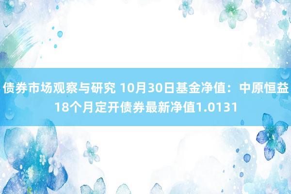 债券市场观察与研究 10月30日基金净值：中原恒益18个月定开债券最新净值1.0131