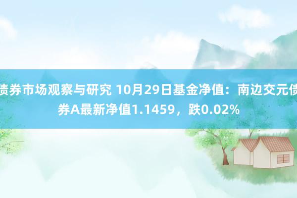 债券市场观察与研究 10月29日基金净值：南边交元债券A最新净值1.1459，跌0.02%