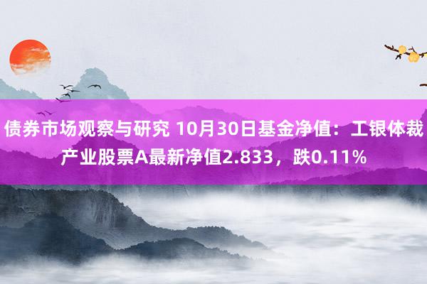 债券市场观察与研究 10月30日基金净值：工银体裁产业股票A最新净值2.833，跌0.11%