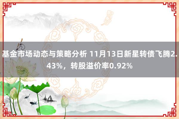 基金市场动态与策略分析 11月13日新星转债飞腾2.43%，转股溢价率0.92%