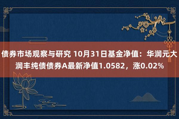 债券市场观察与研究 10月31日基金净值：华润元大润丰纯债债券A最新净值1.0582，涨0.02%