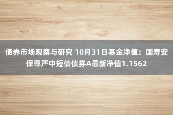 债券市场观察与研究 10月31日基金净值：国寿安保尊严中短债债券A最新净值1.1562