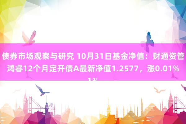 债券市场观察与研究 10月31日基金净值：财通资管鸿睿12个月定开债A最新净值1.2577，涨0.01%