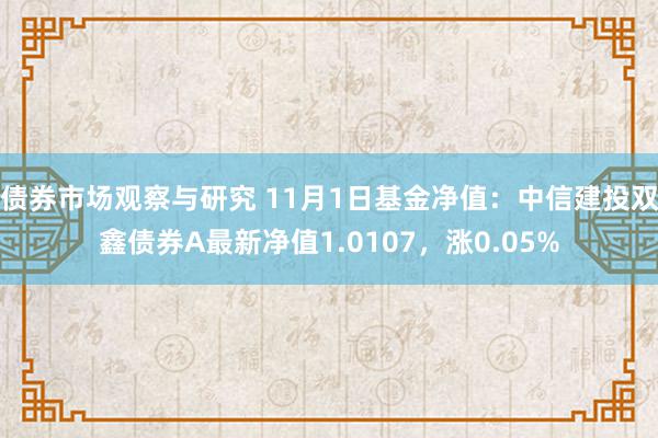 债券市场观察与研究 11月1日基金净值：中信建投双鑫债券A最新净值1.0107，涨0.05%