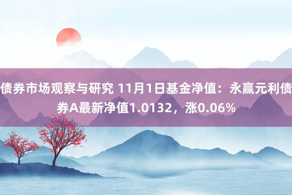 债券市场观察与研究 11月1日基金净值：永赢元利债券A最新净值1.0132，涨0.06%