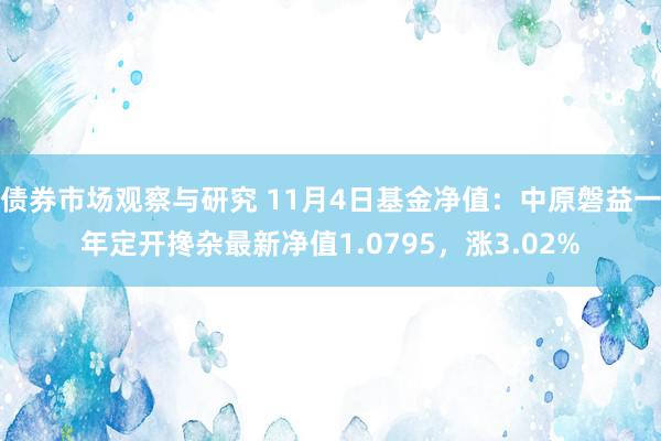 债券市场观察与研究 11月4日基金净值：中原磐益一年定开搀杂最新净值1.0795，涨3.02%