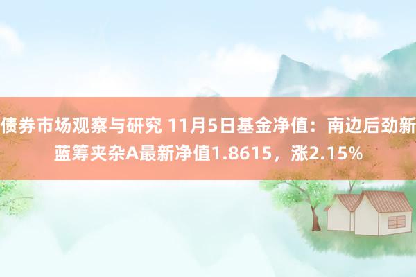 债券市场观察与研究 11月5日基金净值：南边后劲新蓝筹夹杂A最新净值1.8615，涨2.15%