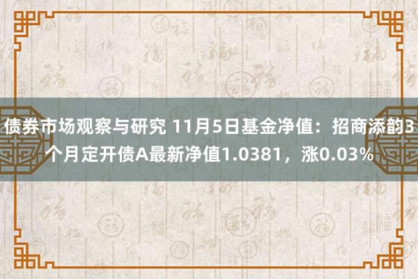 债券市场观察与研究 11月5日基金净值：招商添韵3个月定开债A最新净值1.0381，涨0.03%