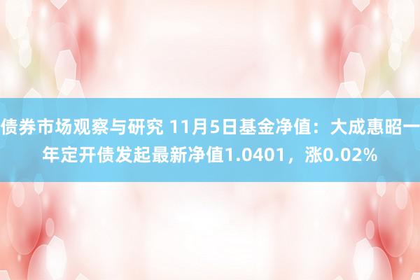 债券市场观察与研究 11月5日基金净值：大成惠昭一年定开债发起最新净值1.0401，涨0.02%