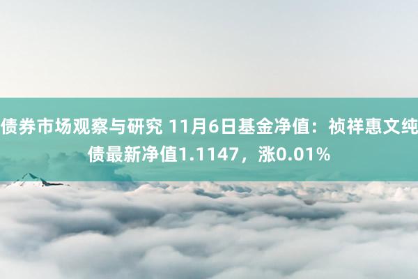 债券市场观察与研究 11月6日基金净值：祯祥惠文纯债最新净值1.1147，涨0.01%