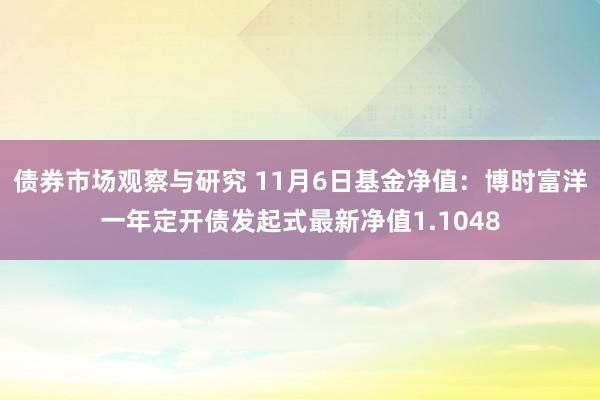 债券市场观察与研究 11月6日基金净值：博时富洋一年定开债发起式最新净值1.1048