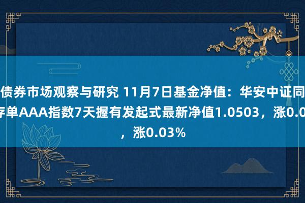 债券市场观察与研究 11月7日基金净值：华安中证同行存单AAA指数7天握有发起式最新净值1.0503，涨0.03%