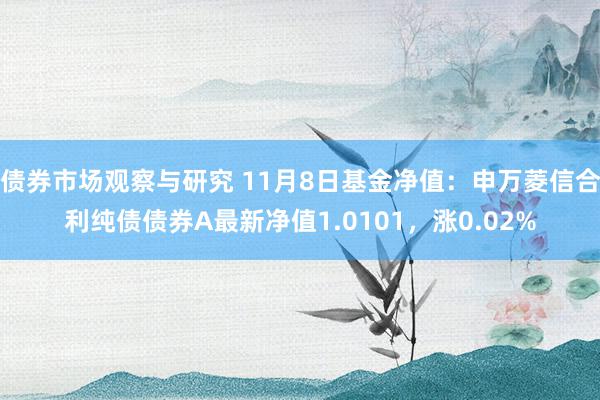 债券市场观察与研究 11月8日基金净值：申万菱信合利纯债债券A最新净值1.0101，涨0.02%