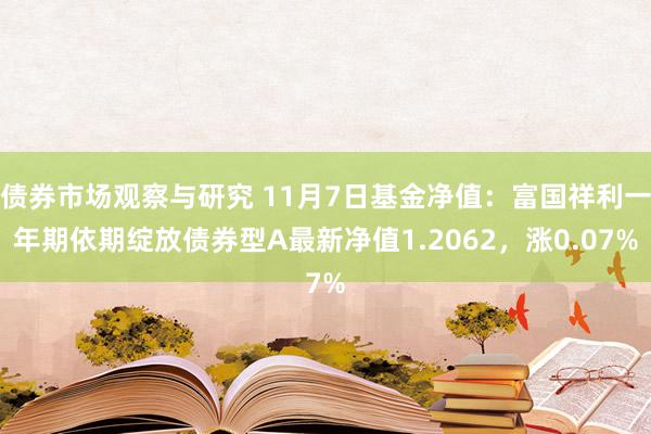 债券市场观察与研究 11月7日基金净值：富国祥利一年期依期绽放债券型A最新净值1.2062，涨0.07%