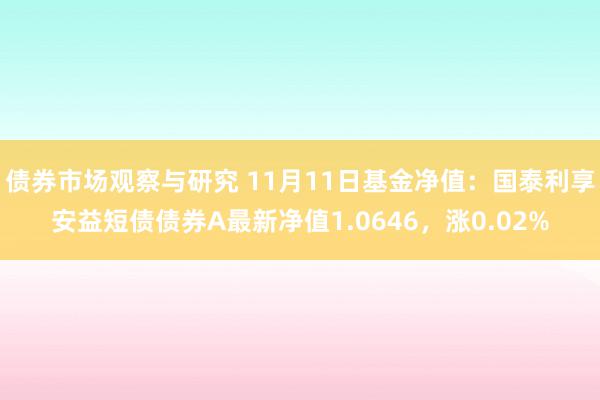 债券市场观察与研究 11月11日基金净值：国泰利享安益短债债券A最新净值1.0646，涨0.02%