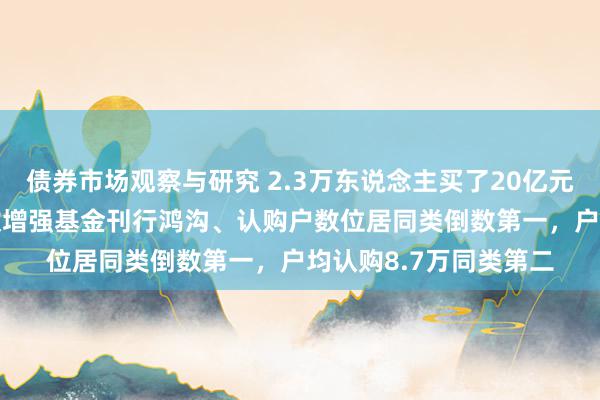 债券市场观察与研究 2.3万东说念主买了20亿元，华商中证A500指数增强基金刊行鸿沟、认购户数位居同类倒数第一，户均认购8.7万同类第二