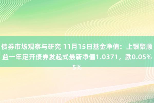 债券市场观察与研究 11月15日基金净值：上银聚顺益一年定开债券发起式最新净值1.0371，跌0.05%