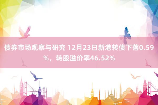 债券市场观察与研究 12月23日新港转债下落0.59%，转股溢价率46.52%