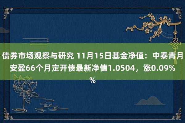 债券市场观察与研究 11月15日基金净值：中泰青月安盈66个月定开债最新净值1.0504，涨0.09%