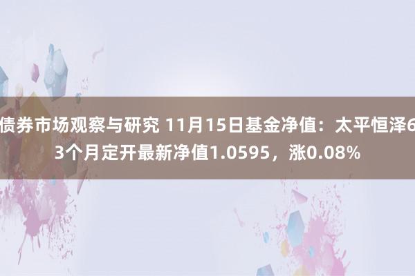 债券市场观察与研究 11月15日基金净值：太平恒泽63个月定开最新净值1.0595，涨0.08%