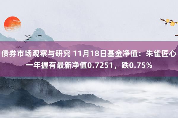 债券市场观察与研究 11月18日基金净值：朱雀匠心一年握有最新净值0.7251，跌0.75%