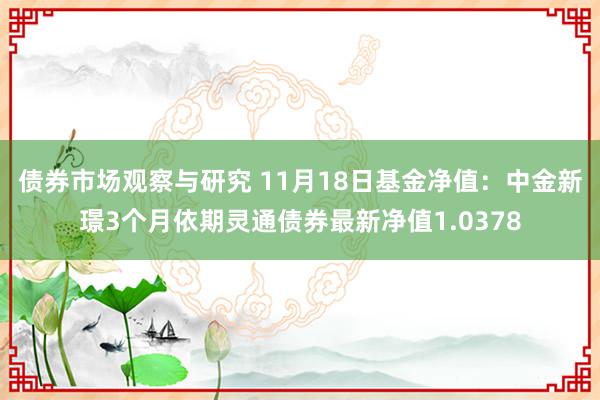 债券市场观察与研究 11月18日基金净值：中金新璟3个月依期灵通债券最新净值1.0378