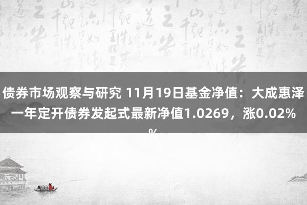 债券市场观察与研究 11月19日基金净值：大成惠泽一年定开债券发起式最新净值1.0269，涨0.02%