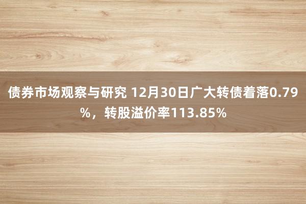 债券市场观察与研究 12月30日广大转债着落0.79%，转股溢价率113.85%