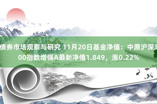 债券市场观察与研究 11月20日基金净值：中原沪深300指数增强A最新净值1.849，涨0.22%