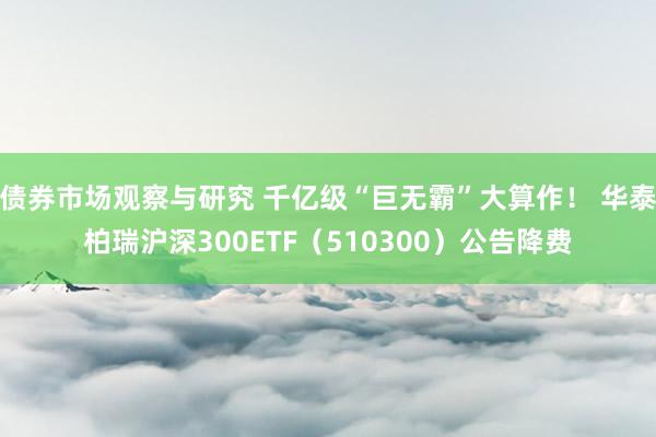 债券市场观察与研究 千亿级“巨无霸”大算作！ 华泰柏瑞沪深300ETF（510300）公告降费