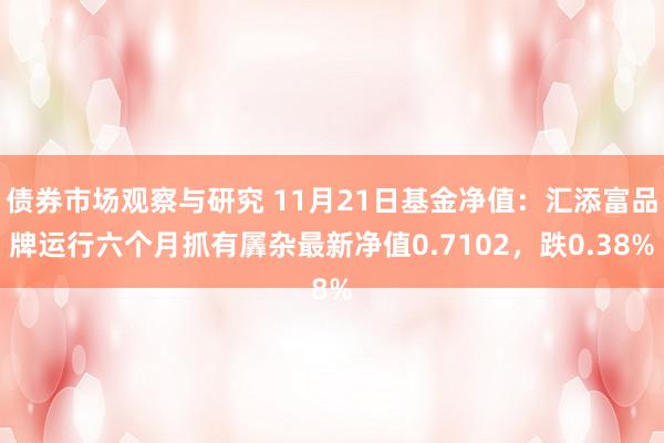 债券市场观察与研究 11月21日基金净值：汇添富品牌运行六个月抓有羼杂最新净值0.7102，跌0.38%