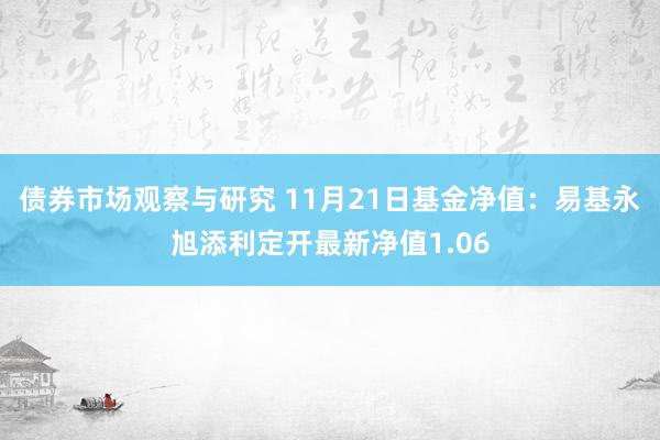 债券市场观察与研究 11月21日基金净值：易基永旭添利定开最新净值1.06