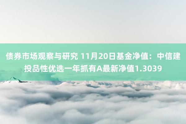 债券市场观察与研究 11月20日基金净值：中信建投品性优选一年抓有A最新净值1.3039