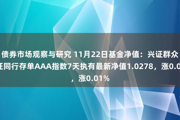 债券市场观察与研究 11月22日基金净值：兴证群众中证同行存单AAA指数7天执有最新净值1.0278，涨0.01%