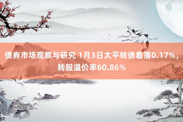 债券市场观察与研究 1月3日太平转债着落0.17%，转股溢价率60.86%