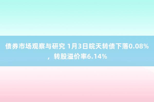 债券市场观察与研究 1月3日皖天转债下落0.08%，转股溢价率6.14%