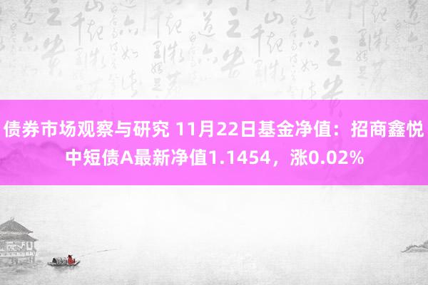 债券市场观察与研究 11月22日基金净值：招商鑫悦中短债A最新净值1.1454，涨0.02%